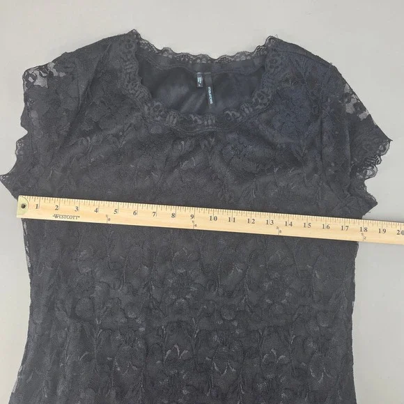 Maurices Lace Top Women Size Large Black Cap Sleeve Sheer Lace Overlay Romantic - Picture 4 of 8